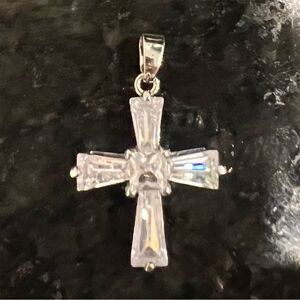 925 sterling CROSS pendant with cubic zirconia princess, cut Solitaire baguettes